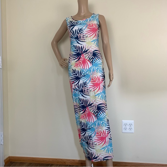 baluoke Dresses & Skirts - Women’s Sleeveless Floral Palm Printed Bodycon Stretchy Maxi Dress- Size Medium